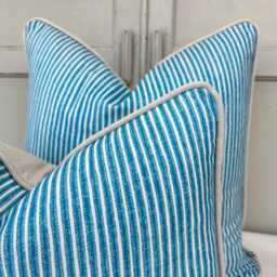Cushions Made in Fermoie Luxury Poulton Stripe Turquoise Blue Cushion Pillow Cover - thumbnail 4