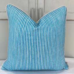 Cushions Made in Fermoie Luxury Poulton Stripe Turquoise Blue Cushion Pillow Cover - thumbnail 1