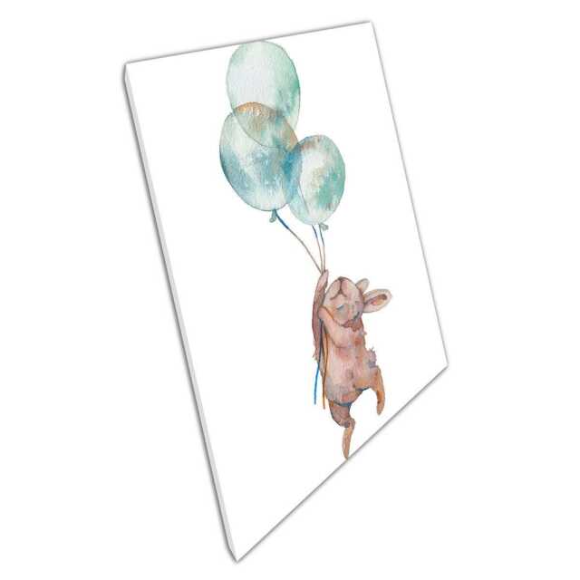 Whimsical Bunny Canvas Print - Watercolor Balloons Art For Kids Room Nursery Decor - image 1