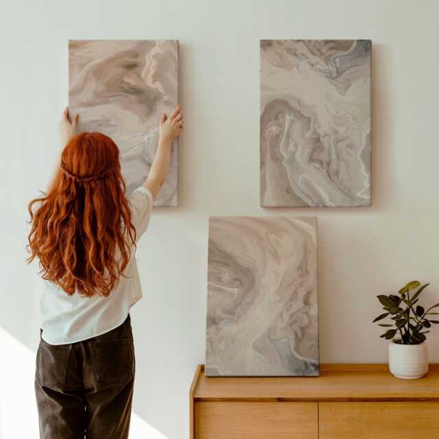 Canvas Art Set Of 3 - Marble Patterns Stone Textures, Brown Large Wall Art, Natural Textures Decor - image 1