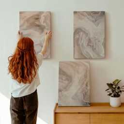 Canvas Art Set Of 3 - Marble Patterns Stone Textures, Brown Large Wall Art, Natural Textures Decor - thumbnail 1
