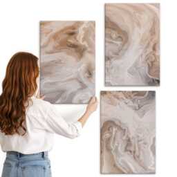 Canvas Art Set Of 3 - Marble Patterns Stone Textures, Brown Large Wall Art, Natural Textures Decor - thumbnail 3