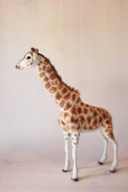 Needle Felted Giraffe Sculpture Handmade Wool Safari Animal - image 1