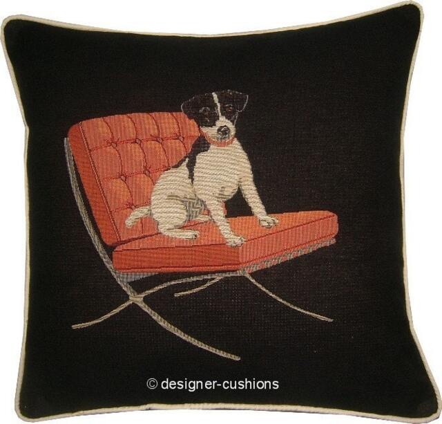 Jack Russell in A Red Retro Chair Black Tapestry Cushion Cover Sham - image 1