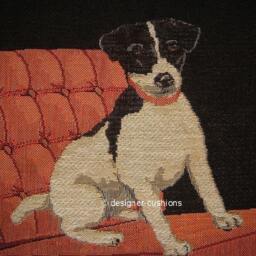 Jack Russell in A Red Retro Chair Black Tapestry Cushion Cover Sham - thumbnail 2