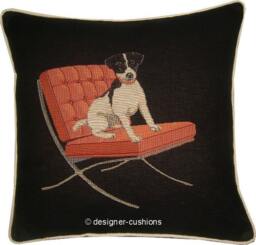 Jack Russell in A Red Retro Chair Black Tapestry Cushion Cover Sham - thumbnail 1