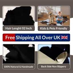 Black & White Cowhide Rug Large Hair-On Leather Accent - 54x52 Inches - thumbnail 4