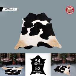 Black & White Cowhide Rug Large Hair-On Leather Accent - 54x52 Inches - thumbnail 2