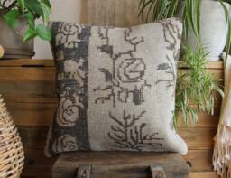 50cm Vintage Carpet Cushion Cover Handwoven - Grey Blues #2 - thumbnail 1