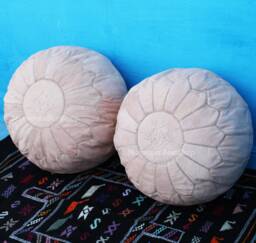 Handmade Moroccan Leather Pouf Set Natural Ottoman Footstools