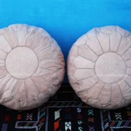 Handmade Moroccan Leather Pouf Set Natural Ottoman Footstools - thumbnail 2