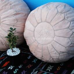 Handmade Moroccan Leather Pouf Set Natural Ottoman Footstools - thumbnail 3
