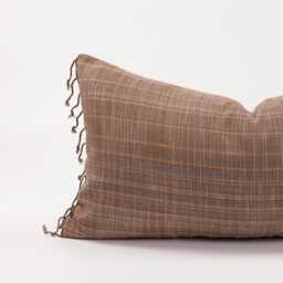 Woven Tribal Lumbar Pillow With Tassels, Brown Plaid Cushion - thumbnail 2
