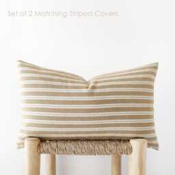 Set Of 2 Camel Striped Lumbar Pillow Covers - Earth Tone Decor - thumbnail 3
