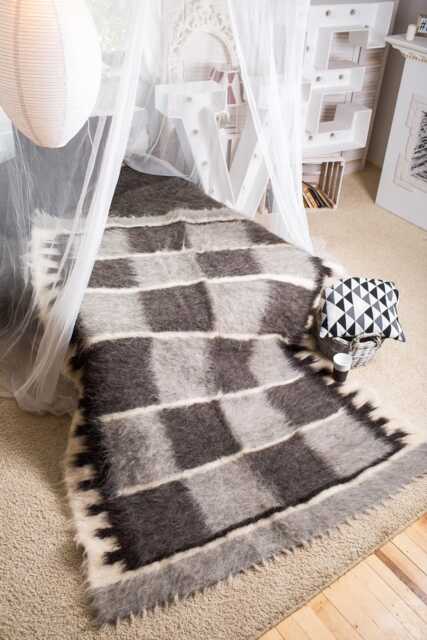 Grey Wool Blanket Lizhnyk - Squares Home Decor, Fluffy Gift - image 1