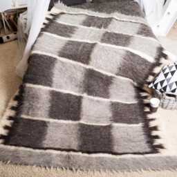 Grey Wool Blanket Lizhnyk - Squares Home Decor, Fluffy Gift - thumbnail 2