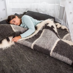 Grey Wool Blanket Lizhnyk - Squares Home Decor, Fluffy Gift - thumbnail 4