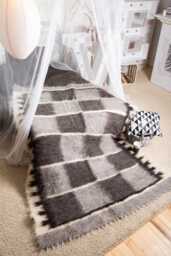 Grey Wool Blanket Lizhnyk - Squares Home Decor, Fluffy Gift
