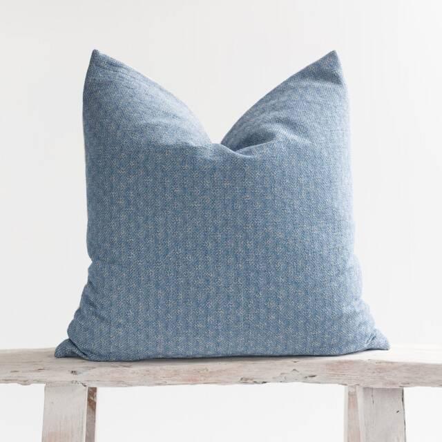 Textured White & Blue Woven Cotton Throw Pillow Cover, Bamboo Reverse - image 1