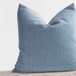Textured White & Blue Woven Cotton Throw Pillow Cover, Bamboo Reverse - thumbnail 2