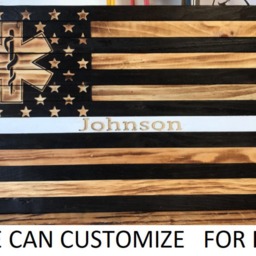 Wooden White Line Flag with Star Of Life Symbol, Customizable Flag, Wood Burned Flag, Rustic Sign Charred Wall Decor - thumbnail 4