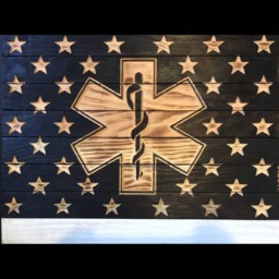 Wooden White Line Flag with Star Of Life Symbol, Customizable Flag, Wood Burned Flag, Rustic Sign Charred Wall Decor - thumbnail 3