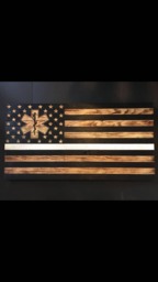 Wooden White Line Flag with Star Of Life Symbol, Customizable Flag, Wood Burned Flag, Rustic Sign Charred Wall Decor