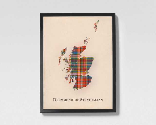 Clan Drummond Of Strathallan Scottish Tartan Map - Scotland Family Wall Decor, Box Canvas From - image 1