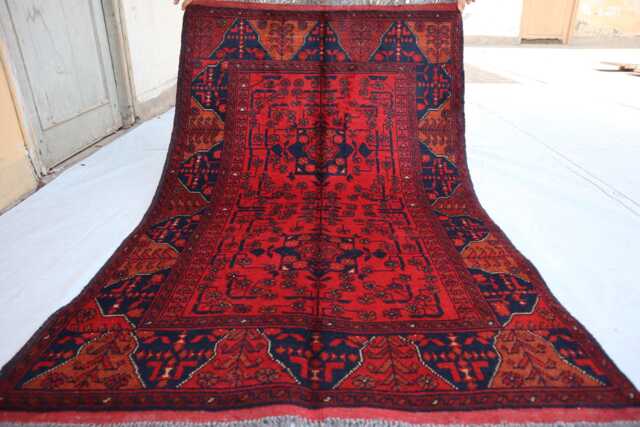 3'2x5'0 Turkmen Oriental Geometric Rug, Red Afghan Outdoor Khal Mohammedi Bukhara Handmade Livingroom D??cor Office Area Rug - image 1