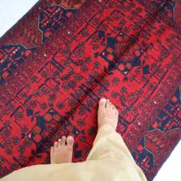 3'2x5'0 Turkmen Oriental Geometric Rug, Red Afghan Outdoor Khal Mohammedi Bukhara Handmade Livingroom D??cor Office Area Rug - thumbnail 3