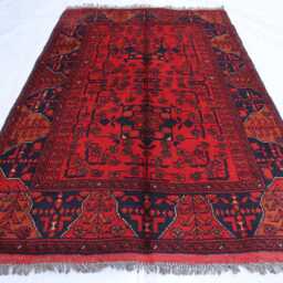 3'2x5'0 Turkmen Oriental Geometric Rug, Red Afghan Outdoor Khal Mohammedi Bukhara Handmade Livingroom D??cor Office Area Rug - thumbnail 2