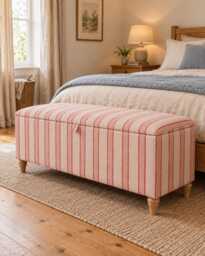 Striped Storage Ottoman Bench in Linwood Croquet Fabric, Wavy Stripe End Of Bed Bench, Upholstered Hallway Seat - thumbnail 1
