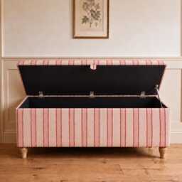 Striped Storage Ottoman Bench in Linwood Croquet Fabric, Wavy Stripe End Of Bed Bench, Upholstered Hallway Seat - thumbnail 3