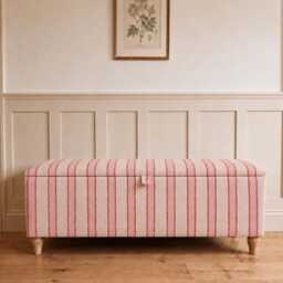 Striped Storage Ottoman Bench in Linwood Croquet Fabric, Wavy Stripe End Of Bed Bench, Upholstered Hallway Seat - thumbnail 2