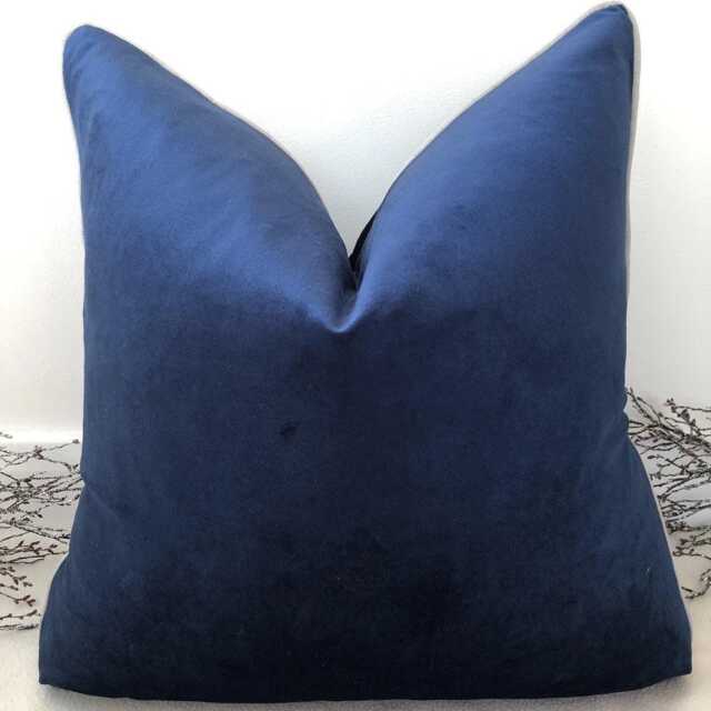 Luxury Navy Velvet Cushion Pillow Cover For Sofa Bed Or Throw Set - Handcrafted Couture Design Style No. 80 - image 1