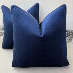Luxury Navy Velvet Cushion Pillow Cover For Sofa Bed Or Throw Set - Handcrafted Couture Design Style No. 80 - thumbnail 2