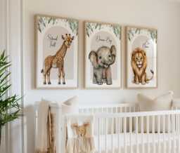 Safari Nursery Prints Set Elephant, Lion, Giraffe - Inspirational Quote