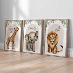 Safari Nursery Prints Set Elephant, Lion, Giraffe - Inspirational Quote - thumbnail 3