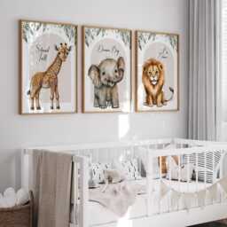 Safari Nursery Prints Set Elephant, Lion, Giraffe - Inspirational Quote - thumbnail 2