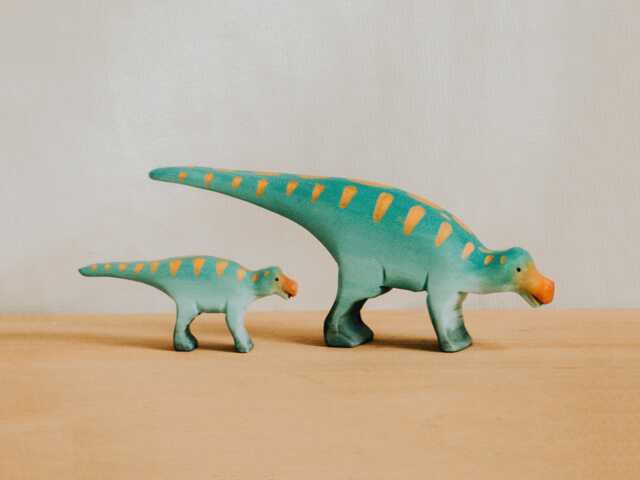Wooden Maiasaura Dinosaur Toy, Mother & Baby Dino Figurines, Montessori Prehistoric Animal Set, Waldorf Gift - image 1