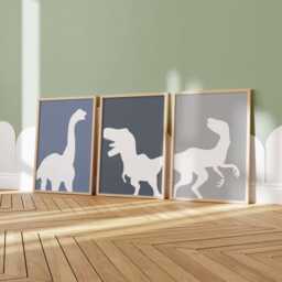 Dinosaur Silhouette Wall Art - T-Rex & Triceratops Prints, Set Of 5 - Printed Or Framed - thumbnail 2