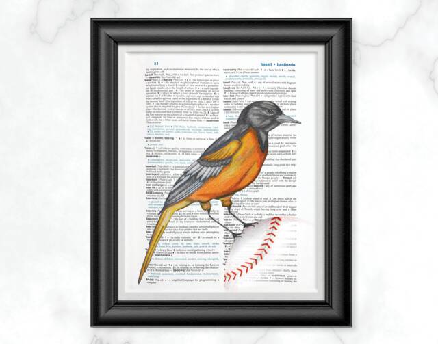 Baltimore Orioles Baseball Dictionary Art Print, Wall Decor, Oriole Bird Maryland Team Art, Gift For Him Under 20 - image 1
