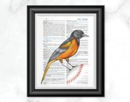 Baltimore Orioles Baseball Dictionary Art Print, Wall Decor, Oriole Bird Maryland Team Art, Gift For Him Under 20 - thumbnail 1