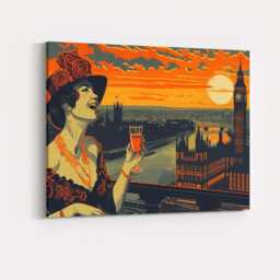 Art Deco London Skyline Big Ben Sunset Celebration Illustration Canvas Wall Print Decor Picture Ready To Hang - thumbnail 4