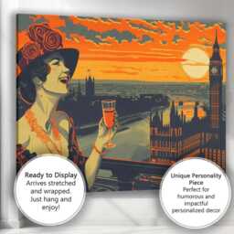 Art Deco London Skyline Big Ben Sunset Celebration Illustration Canvas Wall Print Decor Picture Ready To Hang - thumbnail 3