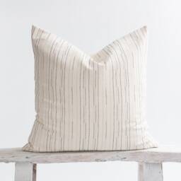 striped Cotton Pillow Cover, Beige White Black, Bamboo Fabric Cushion - thumbnail 1