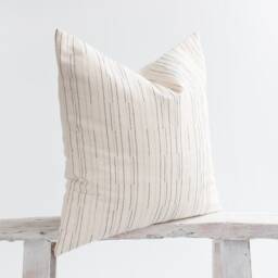 striped Cotton Pillow Cover, Beige White Black, Bamboo Fabric Cushion - thumbnail 3