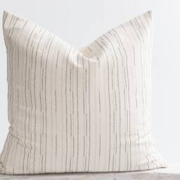 striped Cotton Pillow Cover, Beige White Black, Bamboo Fabric Cushion - thumbnail 2