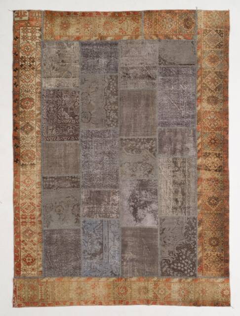 Handmade Turkish Patchwork Rug, Natural Gray & Brown - image 1