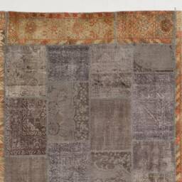 Handmade Turkish Patchwork Rug, Natural Gray & Brown - thumbnail 3